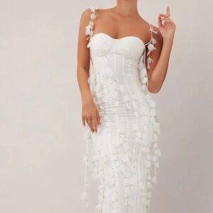 Heiress Beverly Hills White Petal Corset Petal Linen Maxi Dress